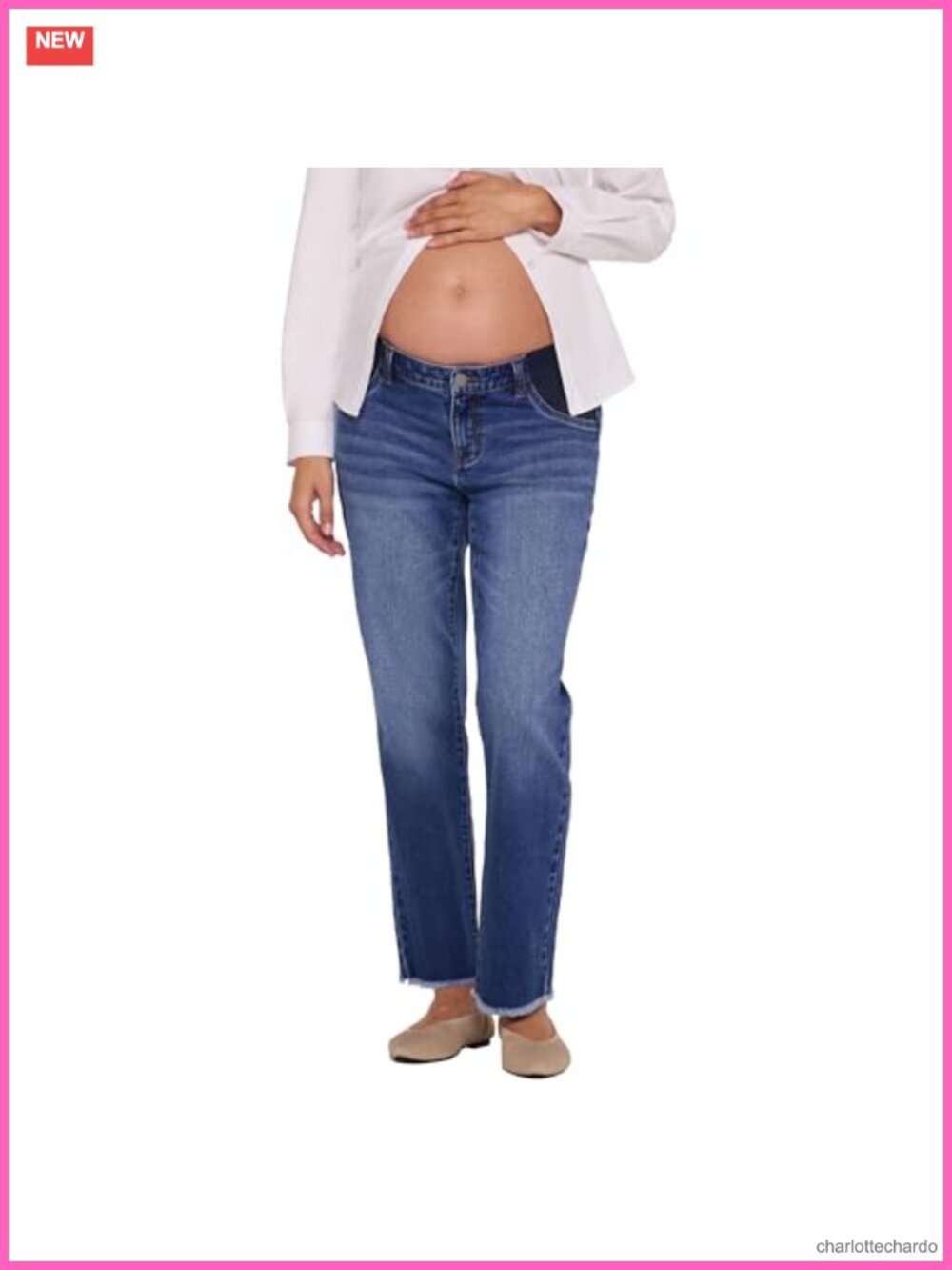 Under Belly Slim Straight Leg Maternity Jeans Raw Edge Elastic Panels